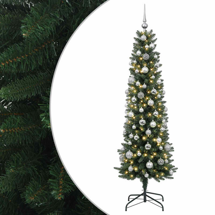 Brad de Crăciun artificial îngust cu globuri 210 cm 300 LED-uri - WALTI WALTI