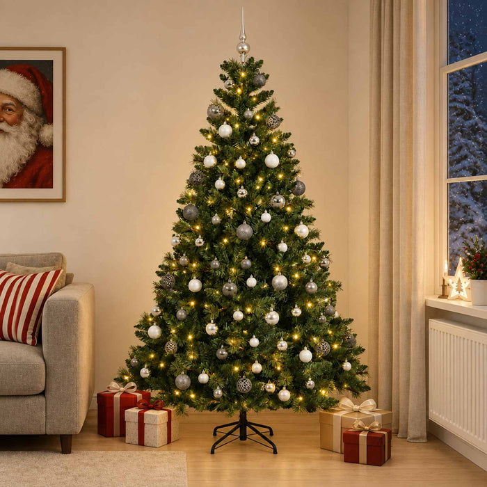 Brad de Crăciun artificial cu globuri 210 cm 300 LED-uri - WALTI WALTI