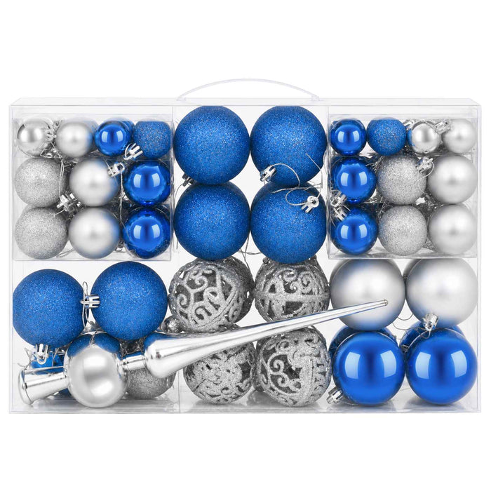 Set de globuri de Crăciun 111 buc. Albastru și argintiu 6 cm WALTI