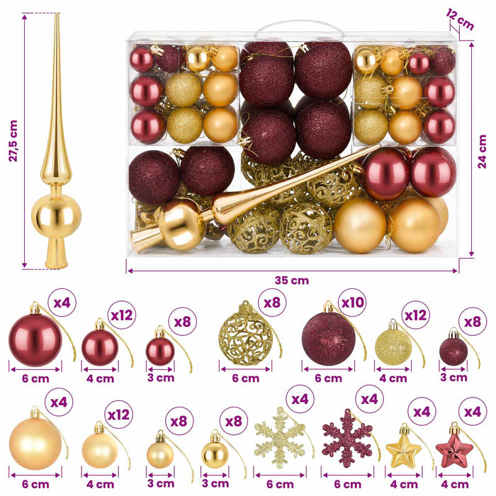 Set de globuri de Crăciun 111 buc. Auriu și roșu vin 6 cm WALTI