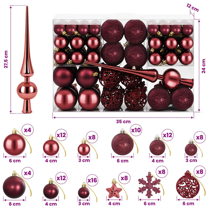 Set de globuri de Crăciun 111 buc. Roșu Vin 6 cm Polistiren WALTI