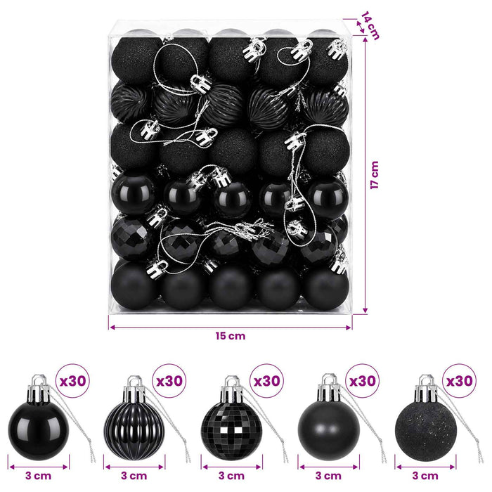 Set de globuri de Crăciun 150 buc. Negru 3 cm Polistiren WALTI