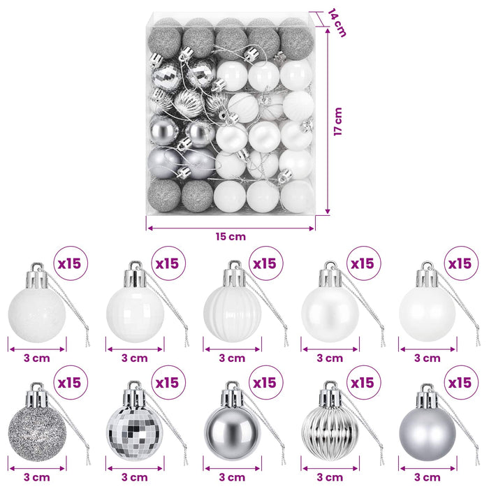 Set de globuri de Crăciun 150 buc. Alb și gri 3 cm Polistiren - WALTI WALTI