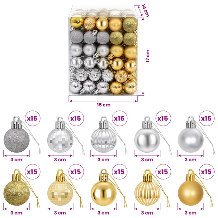 Set de globuri de Crăciun 150 buc. Argintiu și auriu 3 cm - WALTI WALTI