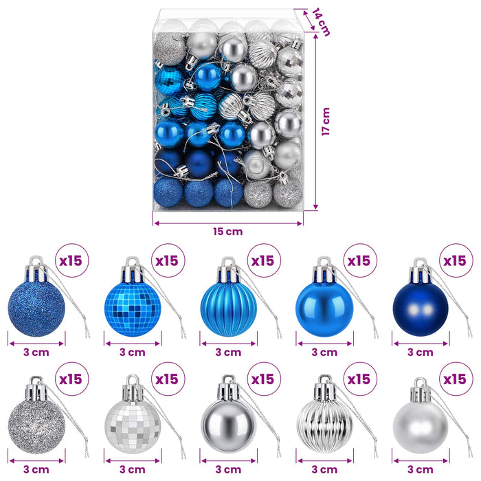 Set de globuri de Crăciun 150 buc. Albastru și argintiu 3 cm - WALTI WALTI