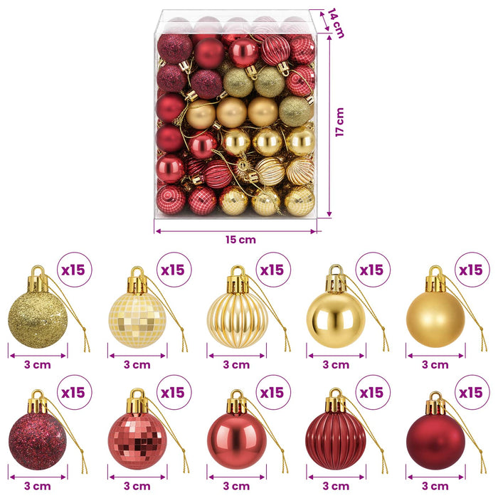 Set de globuri de Crăciun 150 buc. Auriu și roșu vin 3 cm - WALTI WALTI