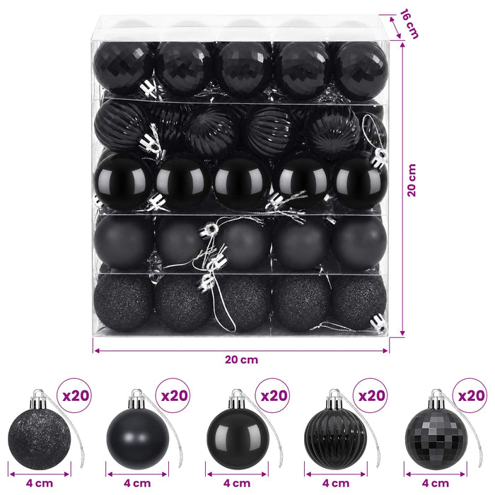 Set de globuri de Crăciun 100 buc. Negru 4 cm Polistiren - WALTI WALTI