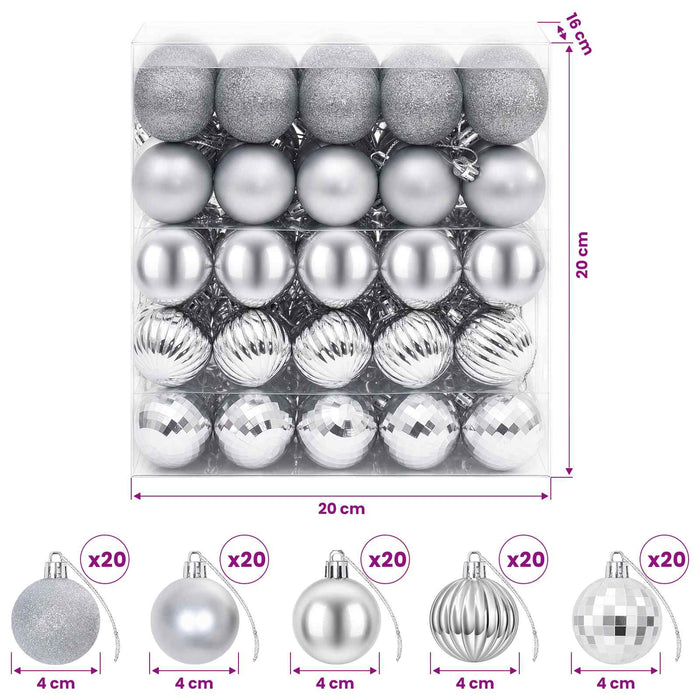 Set de globuri de Crăciun 100 buc. Argintiu 4 cm Polistiren WALTI