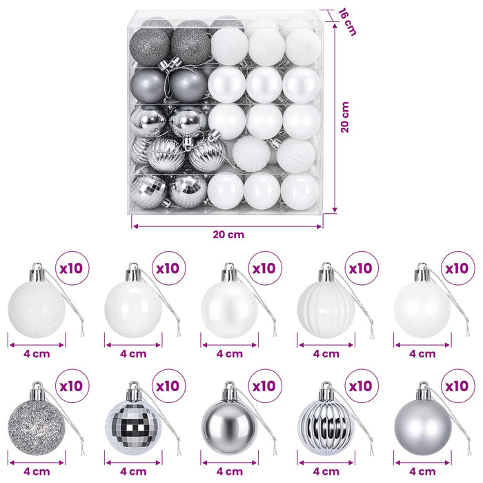 Set de globuri de Crăciun 100 buc. Alb și gri 4 cm Polistiren - WALTI WALTI