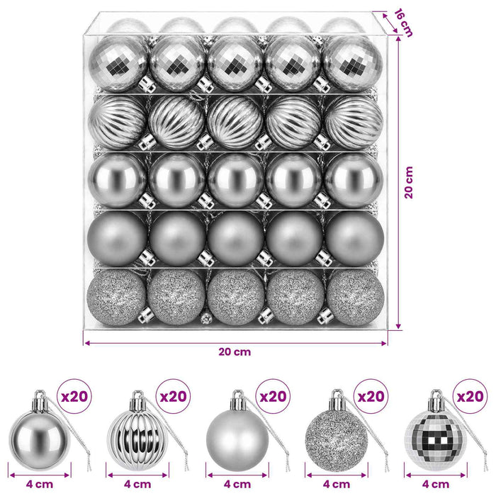 Set de globuri de Crăciun 100 buc. Gri 4 cm Polistiren WALTI