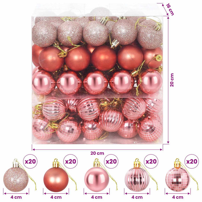 Set de globuri de Crăciun 100 buc. Roz și trandafiriu 4 cm WALTI