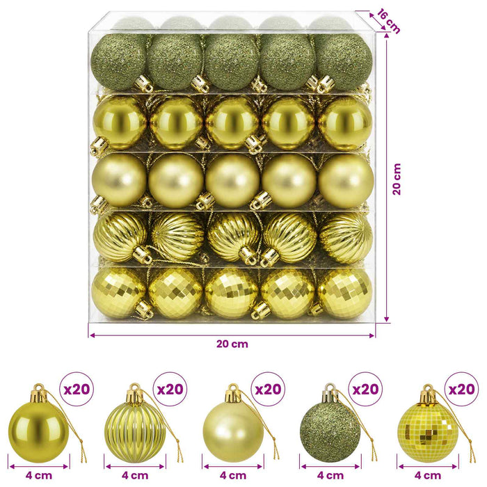 Set de globuri de Crăciun 100 buc. Verde deschis 4 cm - WALTI WALTI