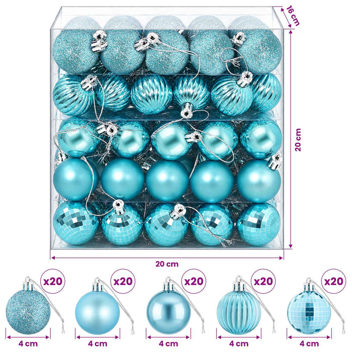 Set de globuri de Crăciun 100 buc. Turcoaz 4 cm Polistiren WALTI