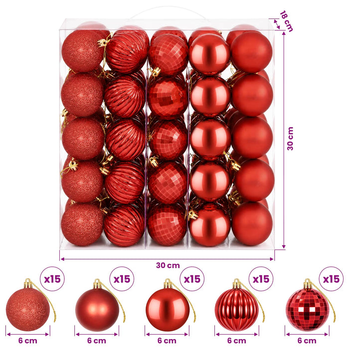 Set de globuri de Crăciun 75 buc. Roșu 6 cm Polistiren - WALTI WALTI