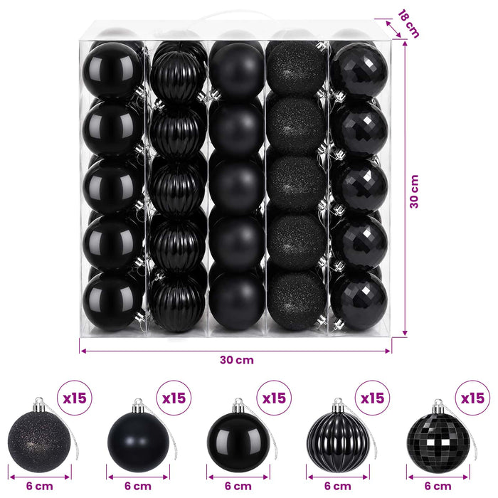 Set de globuri de Crăciun 75 buc. Negru 6 cm Polistiren - WALTI WALTI