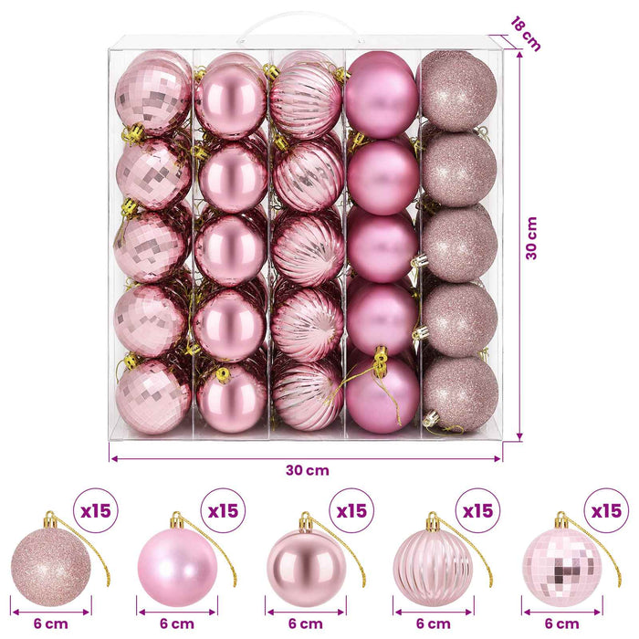 Set de globuri de Crăciun 75 buc. Roz 6 cm Polistiren WALTI
