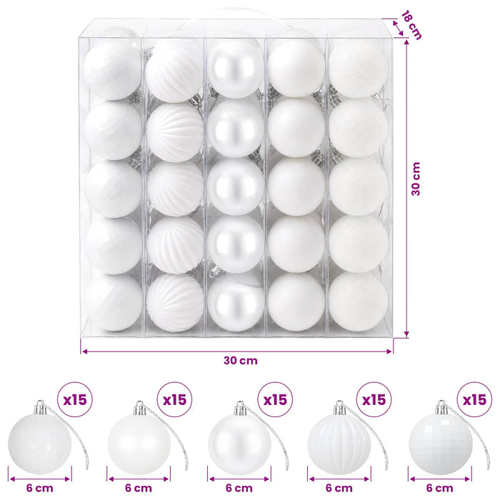 Set de globuri de Crăciun 75 buc. Alb 6 cm Polistiren - WALTI WALTI