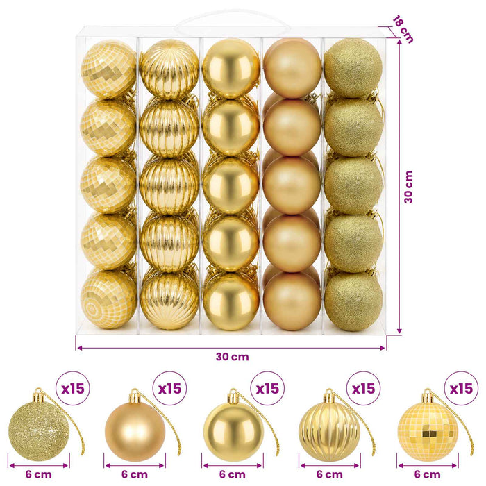 Set de globuri de Crăciun 75 buc. Auriu 6 cm Polistiren WALTI