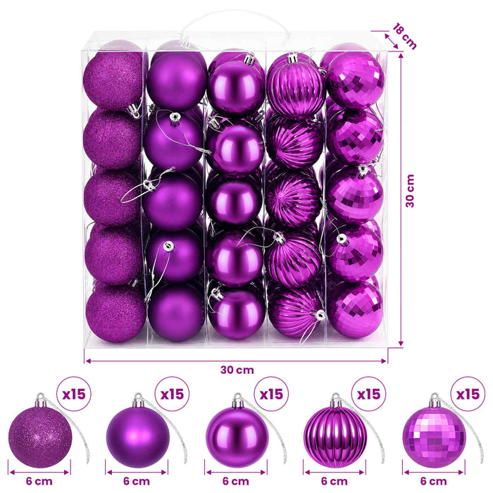 Set de globuri de Crăciun 75 buc. Violet 6 cm Polistiren - WALTI WALTI