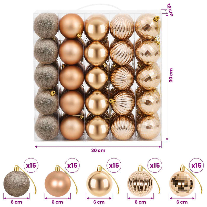 Set de globuri de Crăciun 75 buc. Rose Gold 6 cm Polistiren WALTI