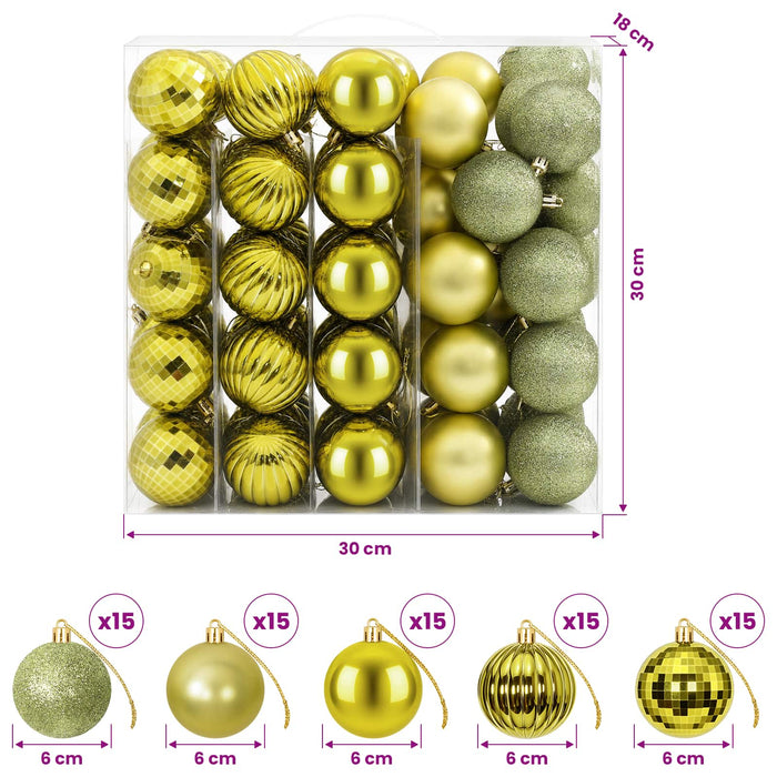 Set de globuri de Crăciun 75 buc. Verde deschis 6 cm Polistiren WALTI