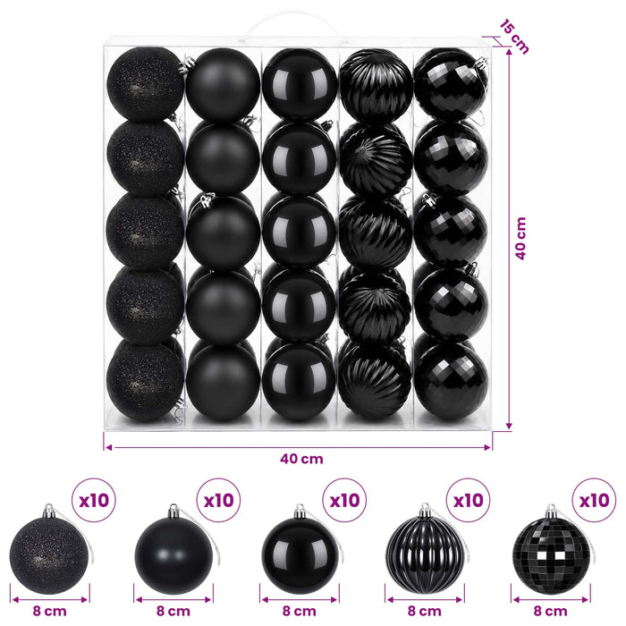 Set de globuri de Crăciun 50 buc. Negru 8 cm Polistiren - WALTI WALTI
