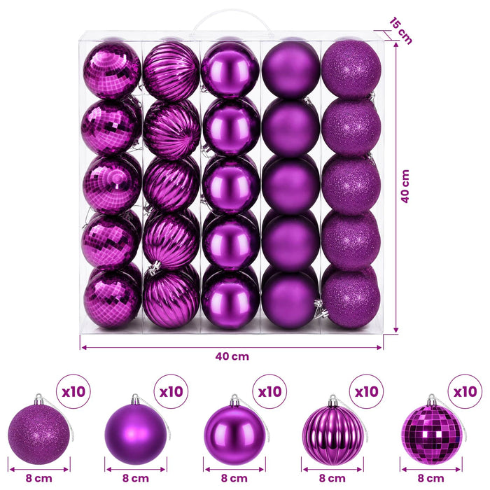 Set de globuri de Crăciun 50 buc. Violet 8 cm Polistiren WALTI