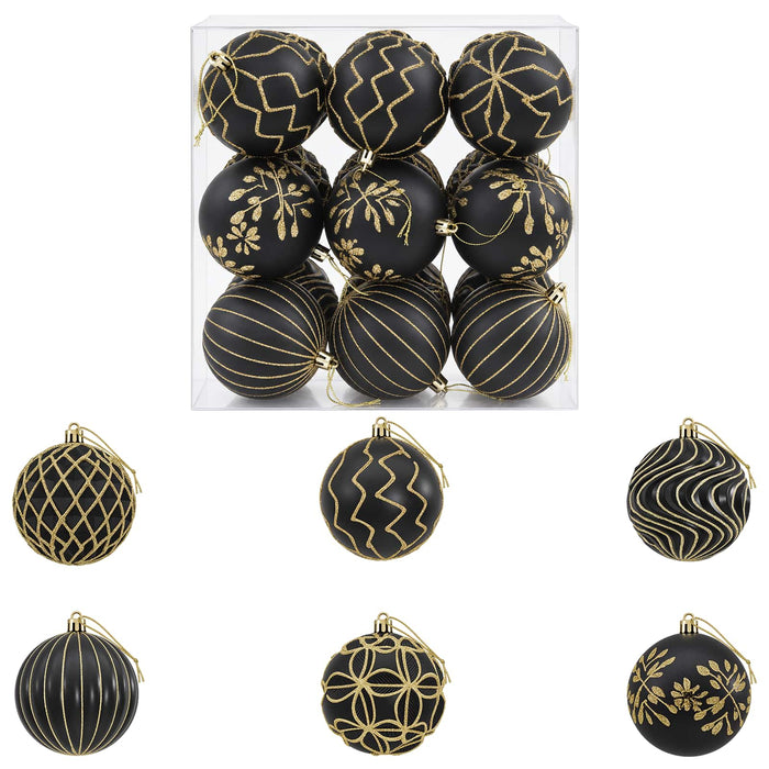Set de globuri de Crăciun XL 18 buc. Negru și Aur 8 cm WALTI