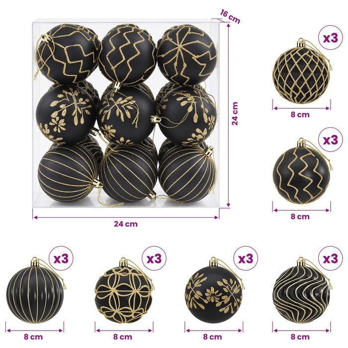 Set de globuri de Crăciun XL 18 buc. Negru și Aur 8 cm WALTI