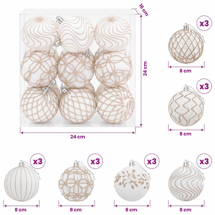 Set de globuri de Crăciun XL 18 buc. Alb și Aur Roz 8 cm - WALTI WALTI