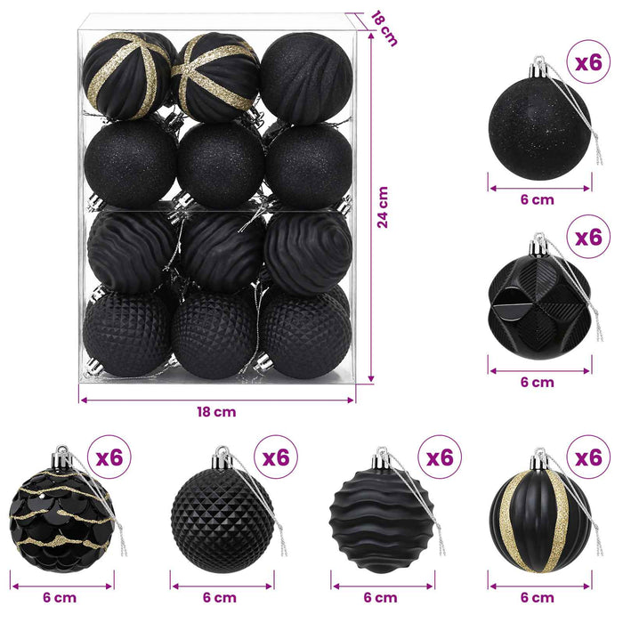 Set de globuri de Crăciun 36 buc. Negru 6 cm Polistiren WALTI