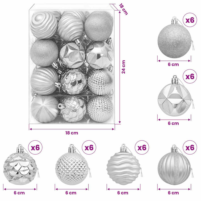 Set de globuri de Crăciun 36 buc. Argintiu 6 cm Polistiren WALTI