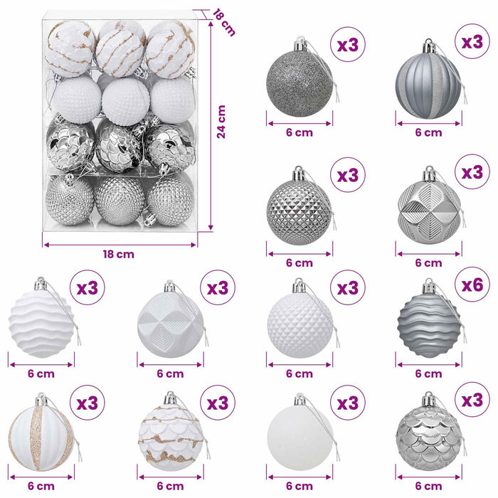 Set de globuri de Crăciun 36 buc. Alb și gri 6 cm Polistiren - WALTI WALTI