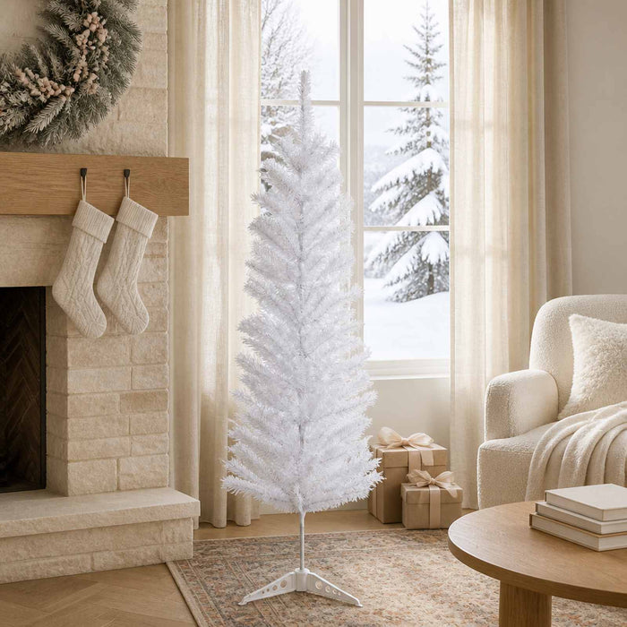 Copac Artificial Slăb de Crăciun 150 cm PVC și Oțel Alb WALTI