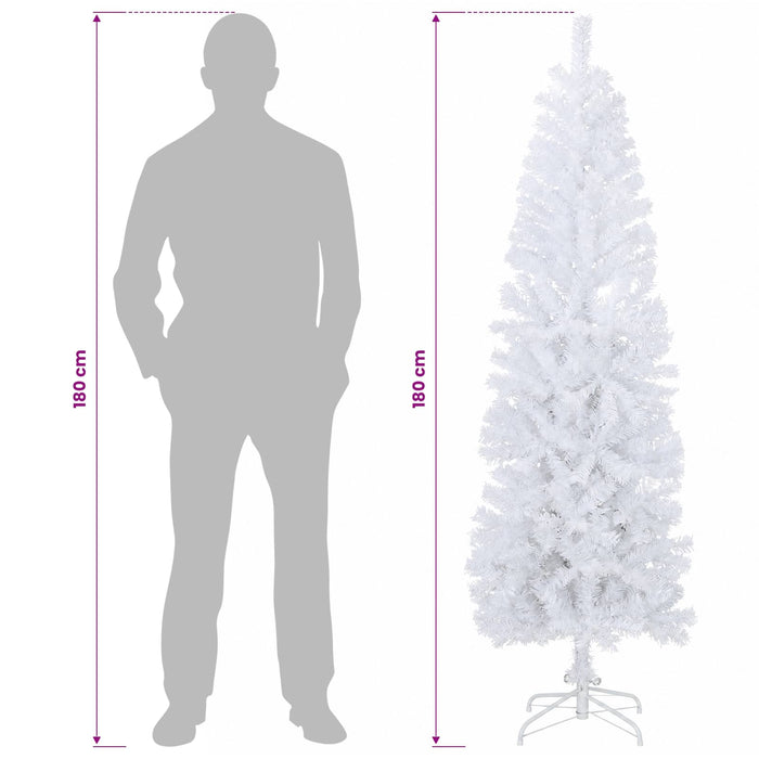 Copac Artificial Slăb de Crăciun 180 cm PVC și Oțel Alb WALTI