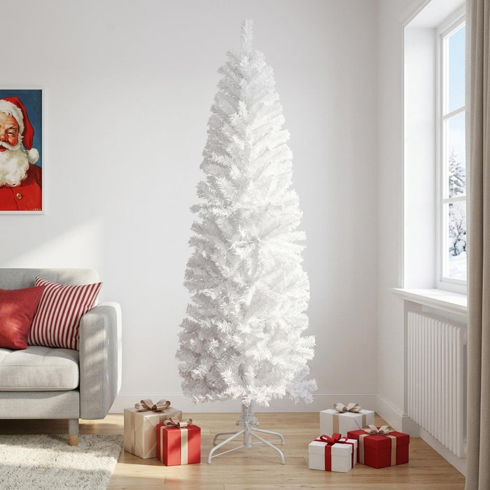 Copac Artificial Slăb de Crăciun 210 cm PVC și Oțel Alb WALTI