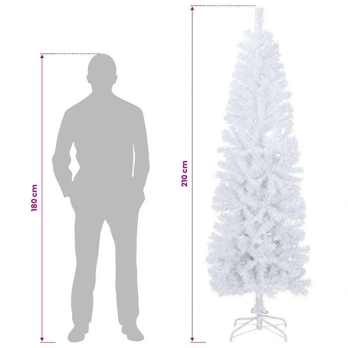 Copac Artificial Slăb de Crăciun 210 cm PVC și Oțel Alb WALTI