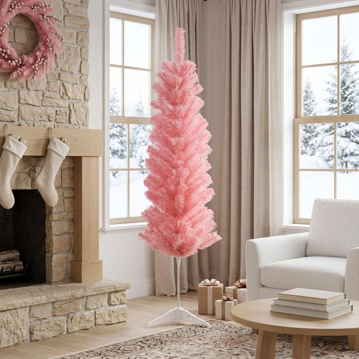 Copac Artificial Slăb de Crăciun 120 cm PVC și Oțel Roz WALTI