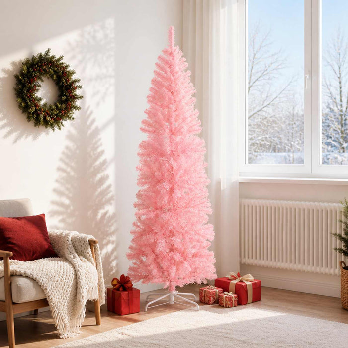 Copac Artificial Slăb de Crăciun 180 cm PVC și Oțel Roz WALTI