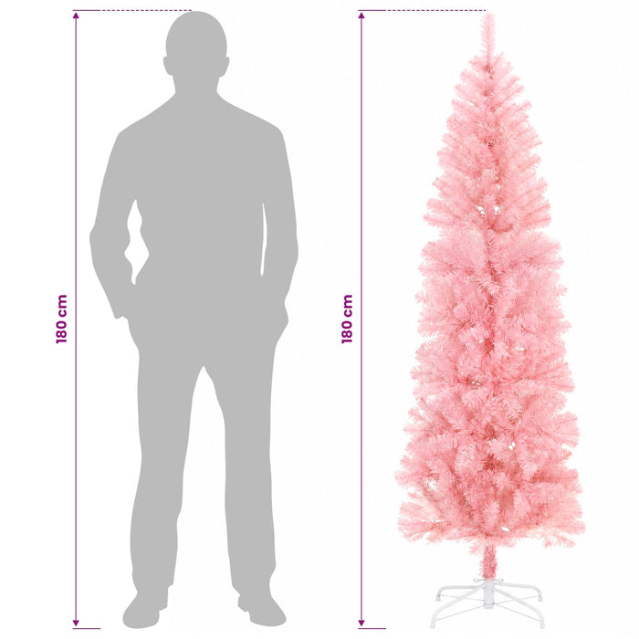 Copac Artificial Slăb de Crăciun 180 cm PVC și Oțel Roz WALTI