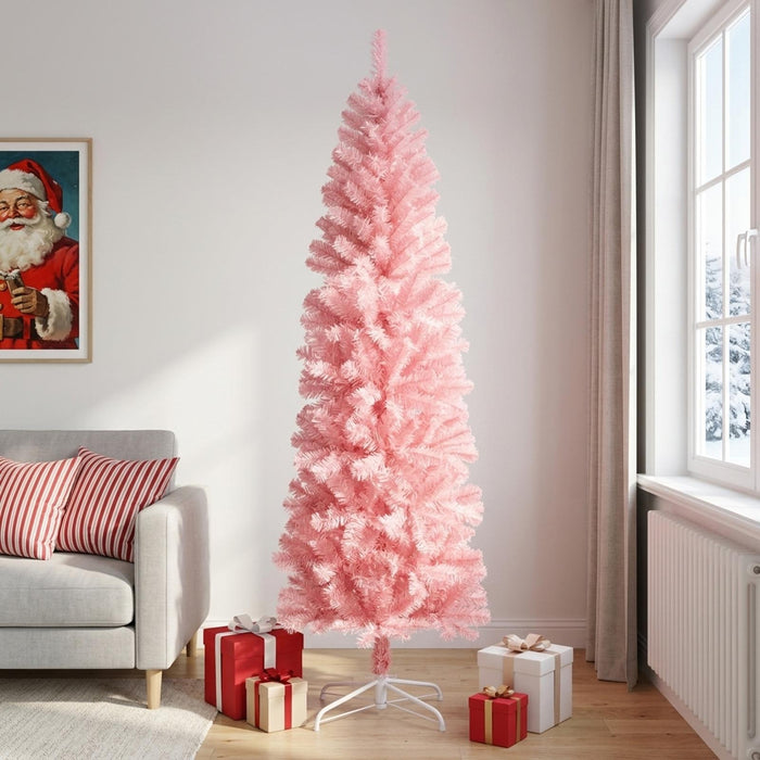 Copac Artificial Slăb de Crăciun 240 cm PVC și Oțel Roz WALTI