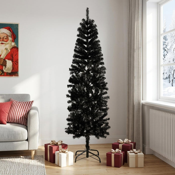 Copac Artificial Slăb de Crăciun 210 cm PVC și Oțel Negru WALTI
