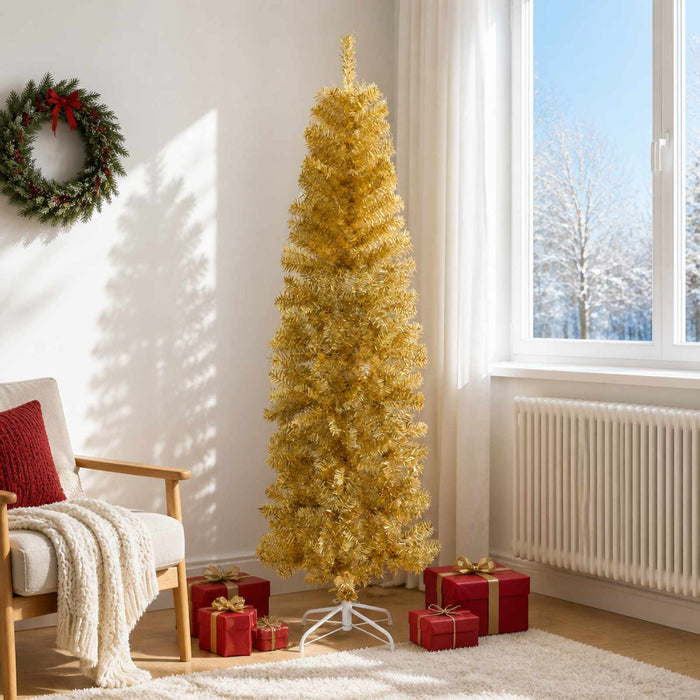 Copac Artificial Slăb de Crăciun 180 cm PVC și Oțel Auriu WALTI