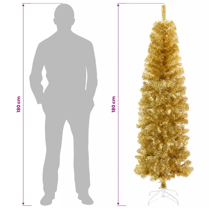 Copac Artificial Slăb de Crăciun 180 cm PVC și Oțel Auriu WALTI