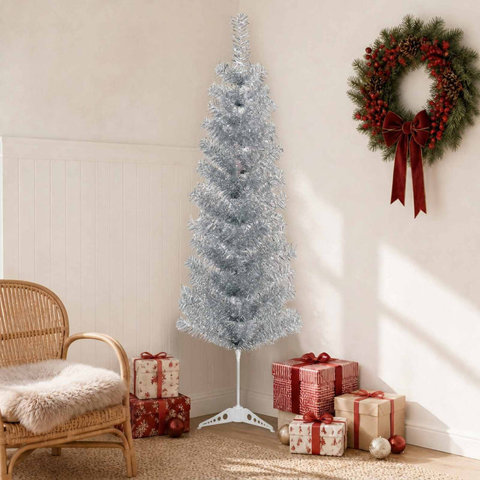 Copac Artificial Slăb de Crăciun 150 cm PVC și Oțel Argintiu WALTI