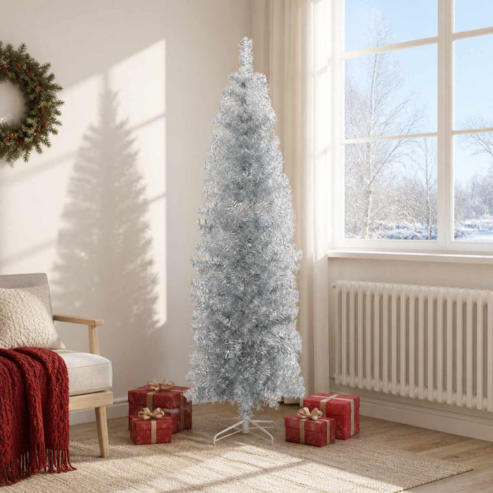 Copac Artificial Slăb de Crăciun 180 cm PVC și Oțel Argintiu WALTI