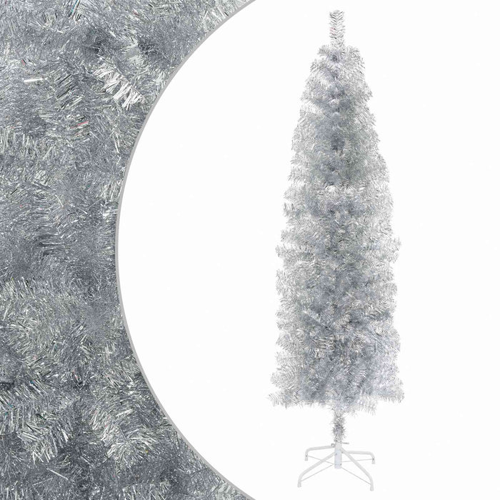 Copac Artificial Slăb de Crăciun 180 cm PVC și Oțel Argintiu WALTI