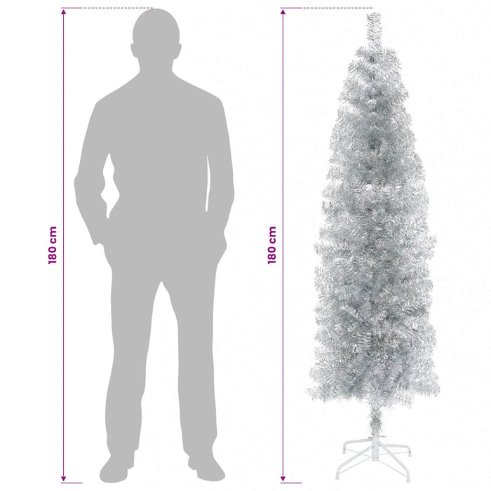 Copac Artificial Slăb de Crăciun 180 cm PVC și Oțel Argintiu WALTI