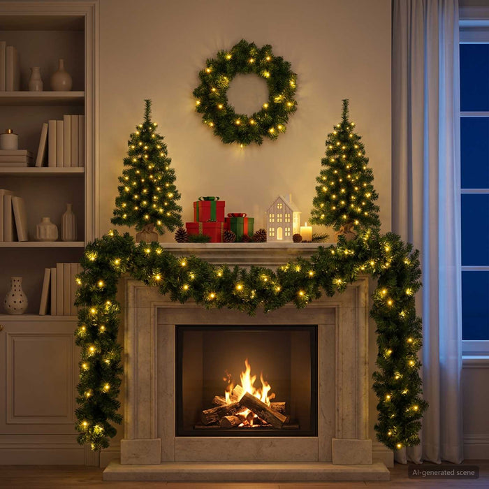 Set mini brad de Crăciun 60 cm 125 LED-uri Alb cald PVC Verde - WALTI WALTI