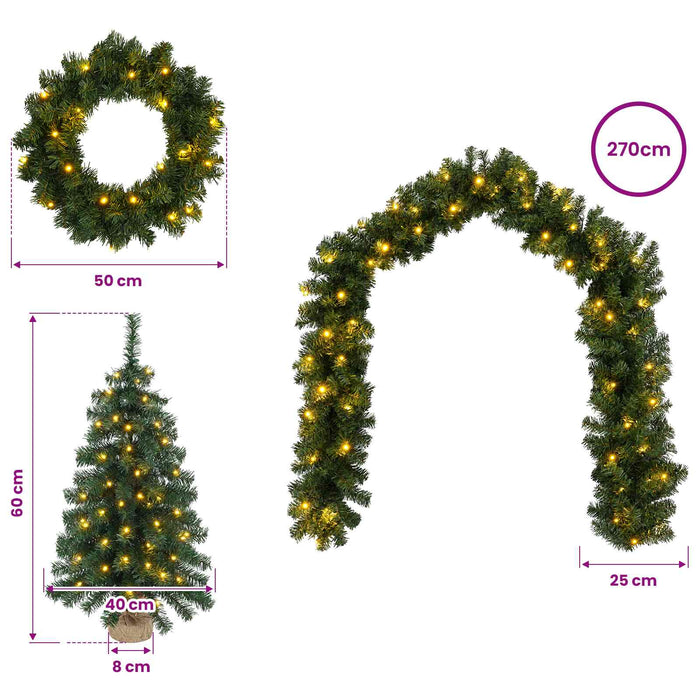 Set mini brad de Crăciun 60 cm 125 LED-uri Alb cald PVC Verde - WALTI WALTI